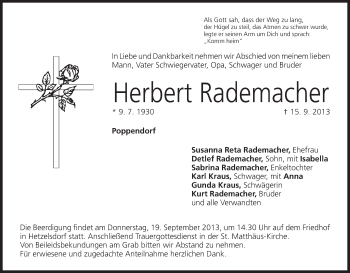 Anzeige von Herbert Rademacher von MGO