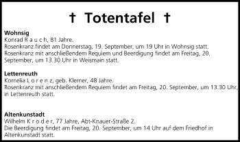 Anzeige von Totentafel vom 19.09.2013 von MGO