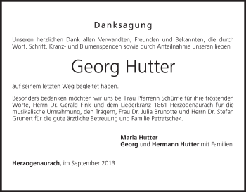 Anzeige von Georg Hutter von MGO