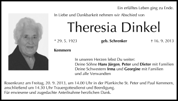 Anzeige von Theresia Dinkel von MGO