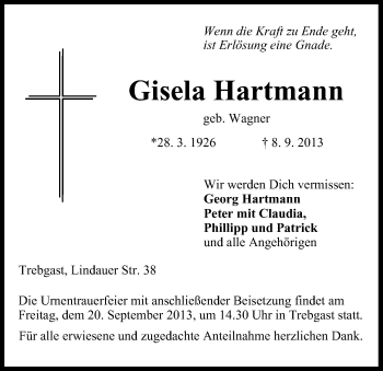 Anzeige von Gisela Hartmann von MGO