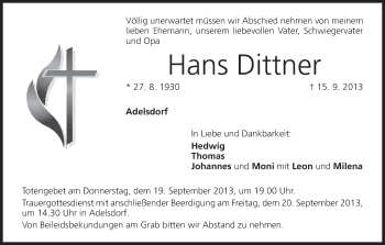 Anzeige von Hans Dittner von MGO