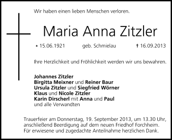 Anzeige von Maria Anna Zitzler von MGO