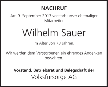 Anzeige von Wilhelm Sauer von MGO