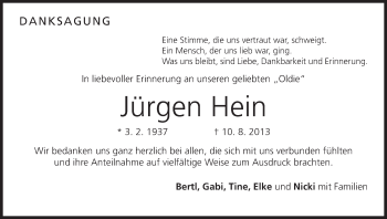 Anzeige von Jürgen Hein von MGO