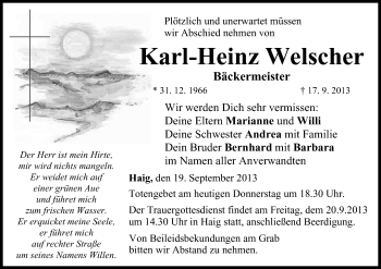 Anzeige von Karl-Heinz Welscher von MGO