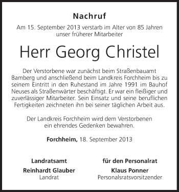 Anzeige von Georg Christel von MGO