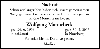 Anzeige von Wolfgang Mannebeck von MGO
