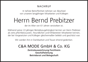 Anzeige von Bernd Prebitzer von MGO