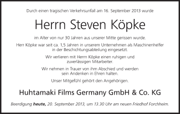 Anzeige von Steven Köpke von MGO