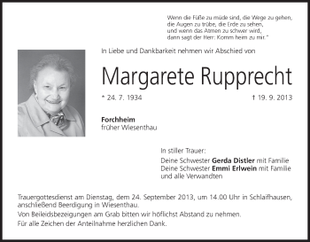 Anzeige von Margarete Rupprecht von MGO
