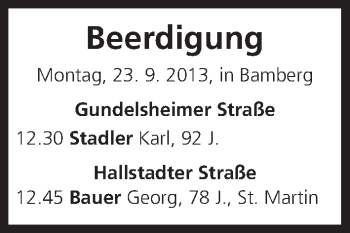 Anzeige von Beerdigung vom 23.09.2013 von MGO
