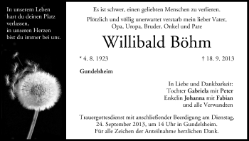 Anzeige von Willibald Böhm von MGO