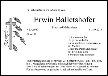 Anzeige von Erwin Balletshofer von MGO