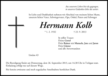 Anzeige von Hermann Kolb von MGO