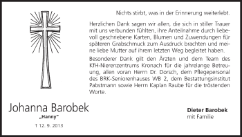 Anzeige von Johanna Barobek von MGO