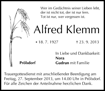 Anzeige von Alfred Klemm von MGO