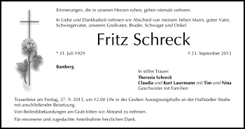 Anzeige von Fritz Schreck von MGO