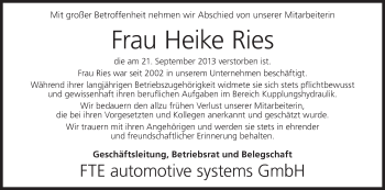 Anzeige von Heike Ries von MGO