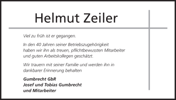 Anzeige von Helmut Zeiler von MGO