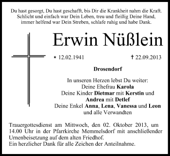 Anzeige von Erwin Nüßlein von MGO