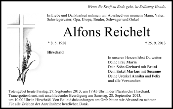 Anzeige von Alfons Reichelt von MGO