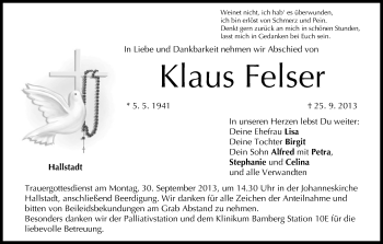 Anzeige von Klaus Felser von MGO