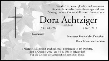 Anzeige von Dora Achtziger von MGO