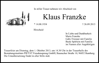 Anzeige von Klaus Franzke von MGO
