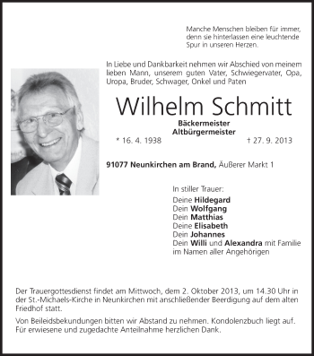 Anzeige von Wilhelm Schmitt von MGO