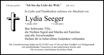 Anzeige von Lydia Seeger von MGO