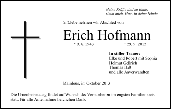 Anzeige von Erich Hofmann von MGO