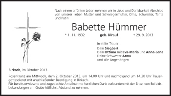 Anzeige von Babette Hümmer von MGO