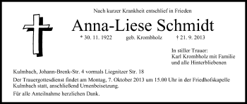 Anzeige von Anna-Liese Schmidt von MGO