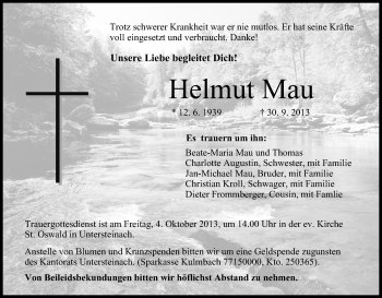 Anzeige von Helmut Mau von MGO