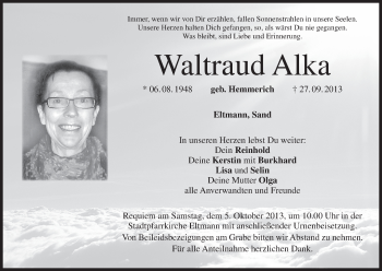 Anzeige von Waltraud Alka von MGO