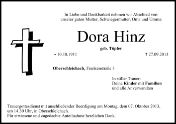 Anzeige von Dora Hinz von MGO