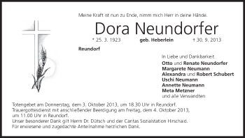 Anzeige von Dora Neundorfer von MGO