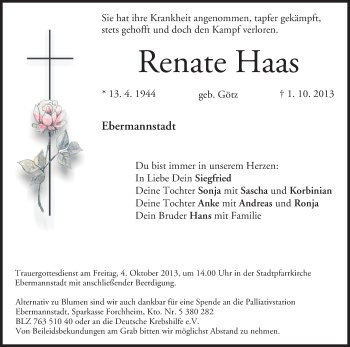 Anzeige von Renate Haas von MGO