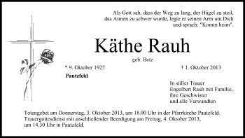 Anzeige von Käthe Rauh von MGO