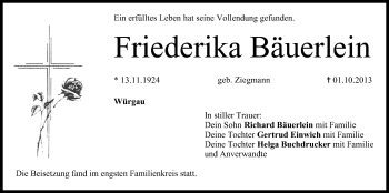 Anzeige von Friederika Bäuerlein von MGO