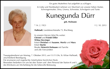 Anzeige von Kunegunda Dürr von MGO