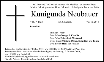 Anzeige von Kunigunda Neubauer von MGO