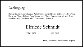 Anzeige von Elfriede Schmidt von MGO