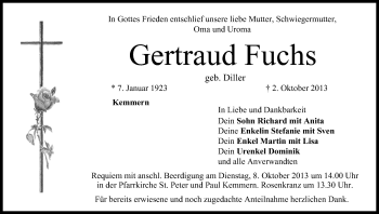 Anzeige von Gertraud Fuchs von MGO
