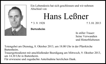 Anzeige von Hans Leßner von MGO