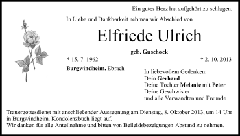 Anzeige von Elfriede Ulrich von MGO