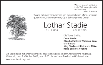 Anzeige von Lothar Stadie von MGO