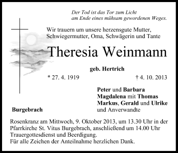 Anzeige von Theresia Weinmann von MGO