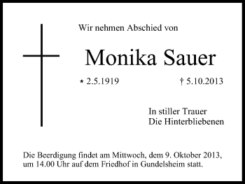 Anzeige von Monika Sauer von MGO